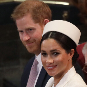 Le prince Harry, duc de Sussex, Meghan Markle, duchesse de Sussex lors de la messe en l'honneur de la journée du Commonwealth à l'abbaye de Westminster à Londres.