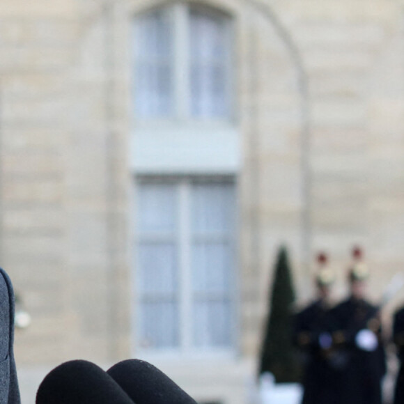 Le président de la République française, Emmanuel Macron reçoit le Premier ministre du Royaume de Suède, à l'occasion d'un déjeuner de travail au Palais de l'Elysée à Paris, France, le 3 janvier 2023. © Stéphane Lemouton/Bestimage