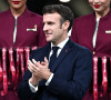Le président Emmanuel Macron - Remise du trophée de la Coupe du Monde 2022 au Qatar (FIFA World Cup Qatar 2022). Doha, le 18 décembre 2022. © Philippe Perusseau / Bestimage