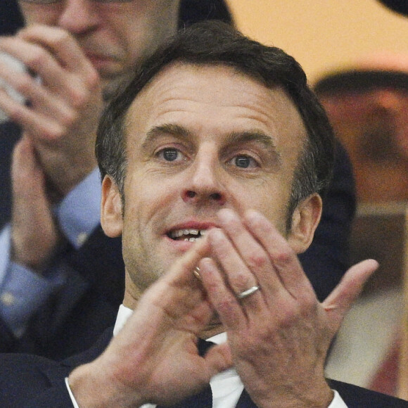 Le président de la République française Emmanuel Macron assiste au match de demi-finale "France - Maroc" lors de la Coupe du Monde 2022 au Qatar (FIFA World Cup Qatar 2022), le 14 décembre 2022. © JB Autissier / Panoramic / Bestimage