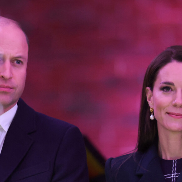 Le prince de Galles William et Kate Catherine Middleton, princesse de Galles, lors de l'illumination de l'Hôtel de Ville à l'occasion de la remise du prix "Earthshot Prize Awards" à Boston. Le 30 novembre 2022 