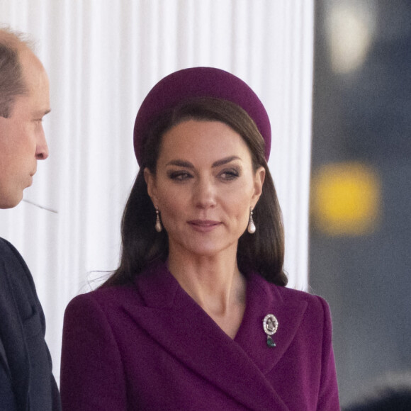 Camilla Parker Bowles, reine consort d'Angleterre, le prince William, prince de Galles, et Catherine (Kate) Middleton, princesse de Galles - La famille royale et le gouvernement du Royaume Uni lors de la cérémonie d'accueil du président de l'Afrique du Sud, en visite d'état à Londres, Royaume Uni, le 22 novembre 2022. 