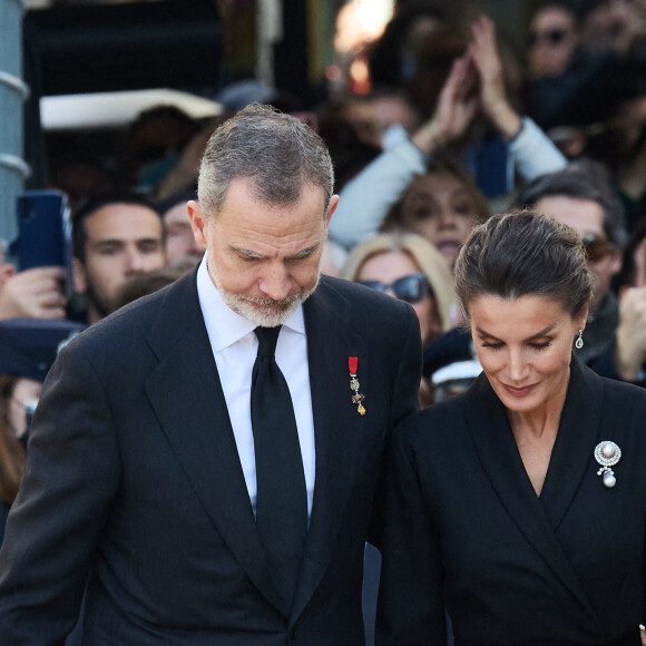 Le roi Felipe VI et la reine Letizia d'Espagne - Arrivées aux obsèques du roi Constantin II de Grèce en la cathédrale métropolitaine d'Athènes. Le 16 janvier 2023. © Cyril Moreau / Bestimage 