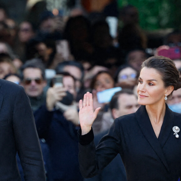 Le roi Felipe VI d'Espagne et la reine Letizia - Arrivées aux obsèques du roi Constantin II de Grèce en la cathédrale métropolitaine d'Athènes. Le 16 janvier 2023. © Cyril Moreau / Bestimage 