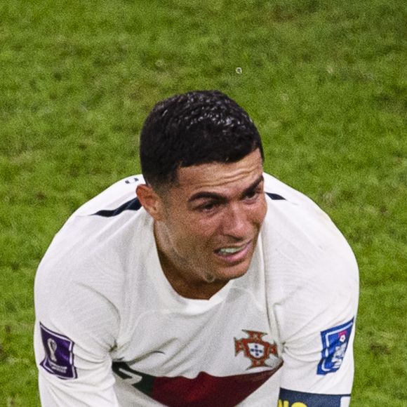 Les larmes de Cristiano Ronaldo après la défaite de l'équipe du Portugal face au Maroc (1-0) en quarts de finale de la Coupe du Monde 2022 au Qatar (FIFA World Cup Qatar 2022), le 10 décembre 2022.