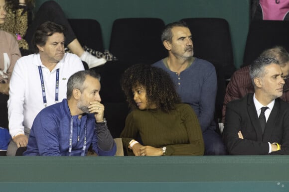 Exclusif - Susan Gossage, enceinte, soutient son mari Jérémy Chardy lors d'un double pendant le tournoi de tennis Rolex Paris Masters à l'AccorHotels Arena à Paris le 31 octobre 2019. Jérémy Chardy et son équipier Fabrice.Martin affrontent Sitak et Sharan. 