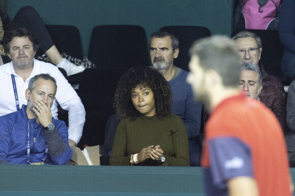 Exclusif - Susan Gossage, enceinte, soutient son mari Jérémy Chardy lors d'un double pendant le tournoi de tennis Rolex Paris Masters à l'AccorHotels Arena à Paris le 31 octobre 2019. Jérémy Chardy et son équipier Fabrice.Martin affrontent Sitak et Sharan. 