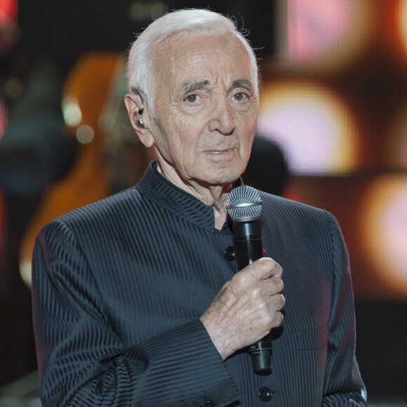 Exclusif - Charles Aznavour - Enregistrement de l'émission "Dernier Show" de Michel Sardou, au Palais des Sports à Paris. Le 12 septembre 2017. © Pierre Perusseau / Bestimage