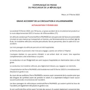Cmmuniqué de presse du procureur de la République sur l'affaire de Pierre Palmade.