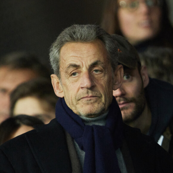 Nicolas Sarkozy - People en tribunes du match de Ligue 1 Uber Eats "PSG contre Reims" (1-1) au Parc des Princes à Paris le 29 janvier 2023.