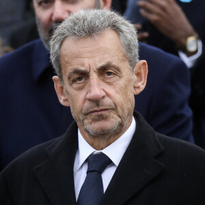Nicolas Sarkozy lors de la commémoration marquant le 104ème anniversaire de l'Armistice, mettant fin à la Première Guerre mondiale (WWI) à l'Arc de Tromphe sur la Place de l'Etoile à Paris. © Stéphane Lemouton/Bestimage