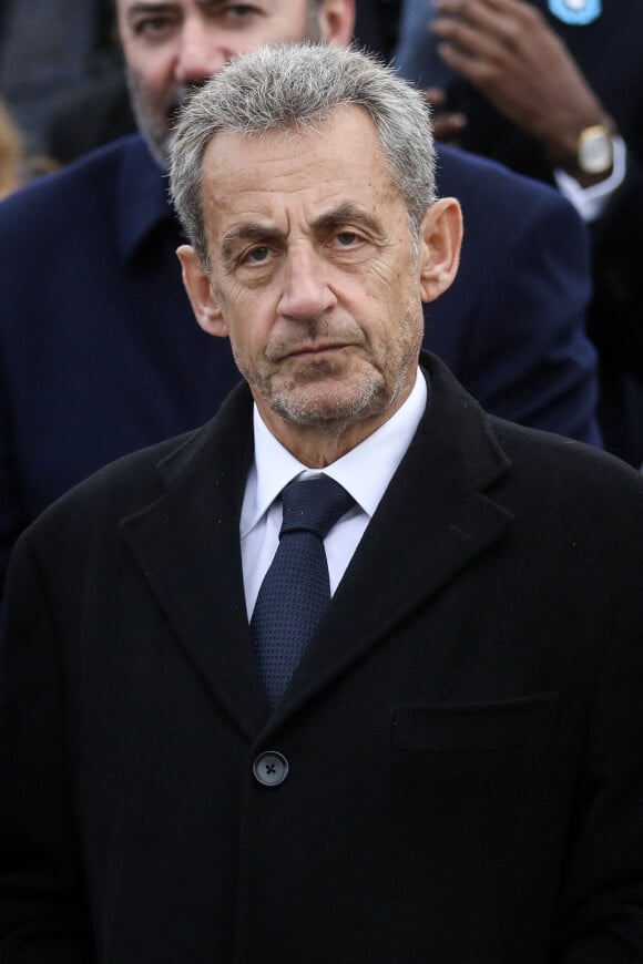 Nicolas Sarkozy lors de la commémoration marquant le 104ème anniversaire de l'Armistice, mettant fin à la Première Guerre mondiale (WWI) à l'Arc de Tromphe sur la Place de l'Etoile à Paris. © Stéphane Lemouton/Bestimage
