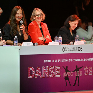 Exclusif - Muriel Belgy, la directrice de la communication de la société de production Agence MBM, Nathalie Marquay-Pernaut, Gaëlle Frontoni, la vice-présidente du Département, déléguée à la mémoire, au patrimoine culturel et anciens combattants, et Martine Kaisserlian, la directrice des études au centre de formation professionnelle et d'études supérieures en danse " OFF JAZZ ", le jury, durant la 8ème édition du grand concours départemental "Danse avec les seniors" au Palais Nikaia à Nice, le 5 mars 2023. Cette 8ème édition avait comme présidente du jury Nathalie Marquay-Pernaut, Miss France 1987 et comédienne. La cérémonie a été présentée par Bernard Montiel. Les gagnants de ce concours sont Patricia et Alain Verdu de Nice, après avoir dansé un tango, un Cha cha cha et un rock swing, face à 7 autres duos de danseurs. © Bruno Bebert/Bestimage