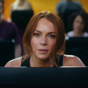 Lindsay Lohan dans une publicité pour "Planet Fitness", diffusée lors du Super Bowl 2022 à Los Angeles. 