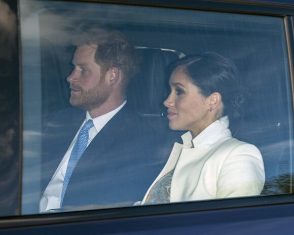 Le prince Harry, duc de Sussex, et Meghan Markle, duchesse de Sussex, enceinte, - La famille royale britannique arrive au palais de Buckingham pour une réception marquant le 50ème anniversaire de l'investiture du prince de Galles, à Londres, Royaume Uni, le 5 mars 2019. 