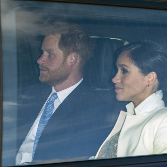 Le prince Harry, duc de Sussex, et Meghan Markle, duchesse de Sussex, enceinte, - La famille royale britannique arrive au palais de Buckingham pour une réception marquant le 50ème anniversaire de l'investiture du prince de Galles, à Londres, Royaume Uni, le 5 mars 2019. 