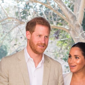 Le prince Harry, duc de Sussex et Meghan Markle, duchesse de Sussex, enceinte, en visite au "Andalusian Gardens" à Rabat lors de leur voyage officiel au Maroc, le 25 février 2019. 