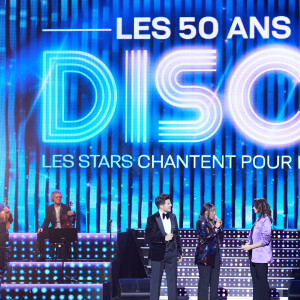 Exclusif - Mentissa, Julia Vignali et Vincent Niclo - Enregistrement de l'émission "Les 50 ans du Disco, les stars chantent pour le Sidaction" au Dôme de Paris, France, le 15 mars 2023, diffusée le 25 mars sur France 2. © Guirec-Moreau/Bestimage