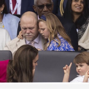 Catherine (Kate) Middleton, duchesse de Cambridge, Le prince Louis de Cambridge, Mike Tindall, Mia Grace Tindall - Jubilé de platine de la reine Elisabeth II d'Angleterre à Bukingham Palace à Londres, le 5 juin 2022.