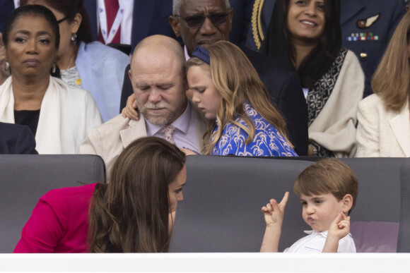Catherine (Kate) Middleton, duchesse de Cambridge, Le prince Louis de Cambridge, Mike Tindall, Mia Grace Tindall - Jubilé de platine de la reine Elisabeth II d'Angleterre à Bukingham Palace à Londres, le 5 juin 2022.