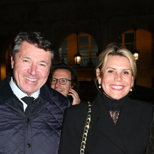 Exclusif - Christian Estrosi avec sa femme Laura Tenoudji-Estrosi et William Leymergie - Cérémonie de remise du prix Raymond Devos au théâtre Edouard VII à Paris cadre de la 28ème édition de la semaine de la Langue Française et de la Francophonie le 20 mars 2023. Le théâtre a rendu hommage à R. Devos avec le spectacle "Il a de la côte Devos!" mis en scène par D. Benoin. A. Lutz et M. Robin héritiers de l'artiste, salués pour leur maitrise de la langue et leur manière de jouer, ont reçus leurs prix. © Coadic Guirec - Cyril Bruneau / Bestimage  No Web - Belgique et Suisse 
