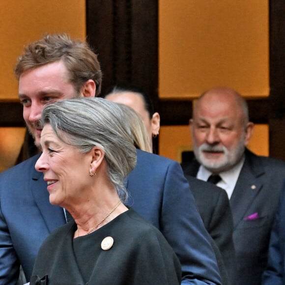 La princesse Caroline de Hanovre et Pierre Casiraghi - Sortie de la messe en mémoire du prince Rainier III en la cathédrale de Monaco, le 5 avril 2023. © Bruno Bebert / Bestimage