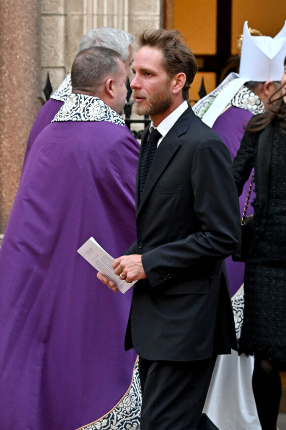 Andréa Casiraghi - Sortie de la messe en mémoire du prince Rainier III en la cathédrale de Monaco, le 5 avril 2023. © Bruno Bebert / Bestimage