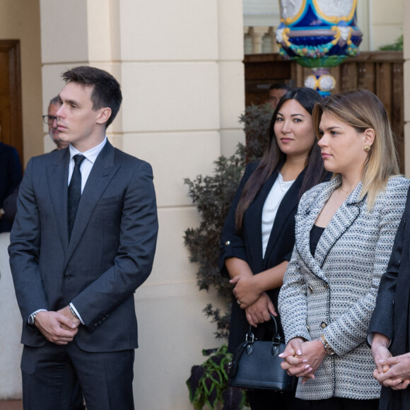 Louis Ducruet, Marie Ducruet, Camille Gottlieb, la princesse Charlène de Monaco et la princesse Caroline de Hanovre lors de la conférence de présentation des célébrations du centenaire de la naissance du Prince Rainier III de Monaco au Palais de Monaco, le 28 septembre 2022. © Olivier Huitel/Pool Restreint Monaco/Bestimage