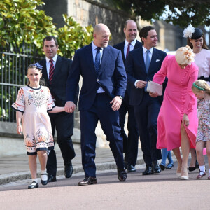 Mike et Zara Tindall et leurs filles Mia et Lena, La princesse Beatrice d'York et son mari Edoardo Mapelli Mozzi, Le prince William, prince de Galles - La famille royale du Royaume Uni arrive à la chapelle Saint George pour la messe de Pâques au château de Windsor le 9 avril 2023. 