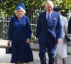 La cérémonie est en plein préparatifs. 
Le roi Charles III d'Angleterre et Camilla Parker Bowles, reine consort d'Angleterre, La princesse Anne - La famille royale du Royaume Uni arrive à la chapelle Saint George pour la messe de Pâques au château de Windsor le 9 avril 2023. 