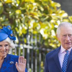 Le roi Charles III d'Angleterre et Camilla Parker Bowles, reine consort d'Angleterre - La famille royale du Royaume Uni va assister à la messe de Pâques à la chapelle Saint Georges au château de Windsor, le 9 avril 2023. 