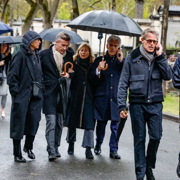 Linda Pinto, Nicolas Escoulan, Claire Chazal, Christophe de Backer - Sorties des obsèques de l'avocat Hervé Temime au cimetière du Montparnasse à Paris, France, le 14 avril 2023. © Clovis-Jacovides/Bestimage