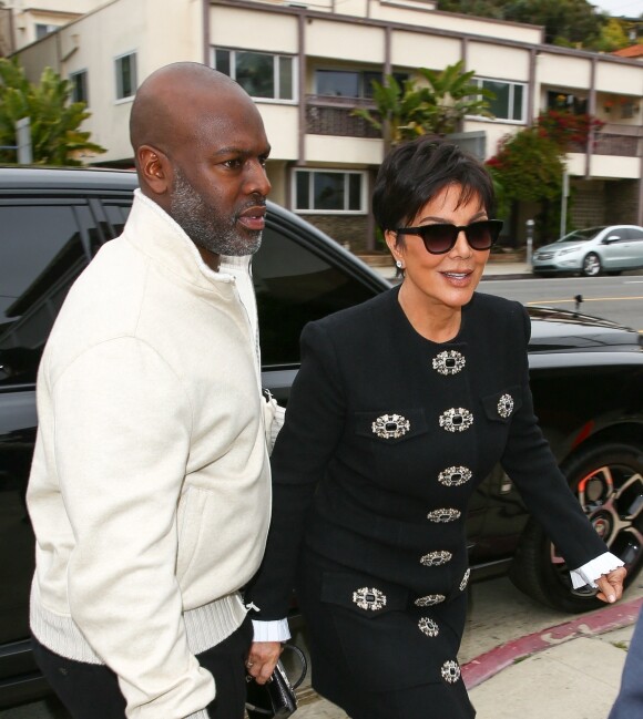 Exclusif - Kris Jenner et son compagnon Corey Gamble à leur arrivée au restaurant Giorgio Baldi à Santa Monica. Le 12 avril 2023 