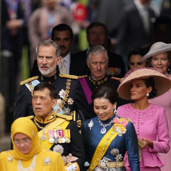 Le roi Felipe VI et la reine Letizia d'Espagne - Les invités à la cérémonie de couronnement du roi d'Angleterre à l'abbaye de Westminster de Londres, Royaume Uni, le 6 mai 2023.