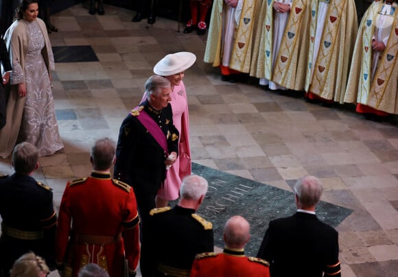 Le roi Philippe de Belgique et La reine Mathilde de Belgique - Les invités à la cérémonie de couronnement du roi d'Angleterre à l'abbaye de Westminster de Londres, Royaume Uni, le 6 mai 2023.