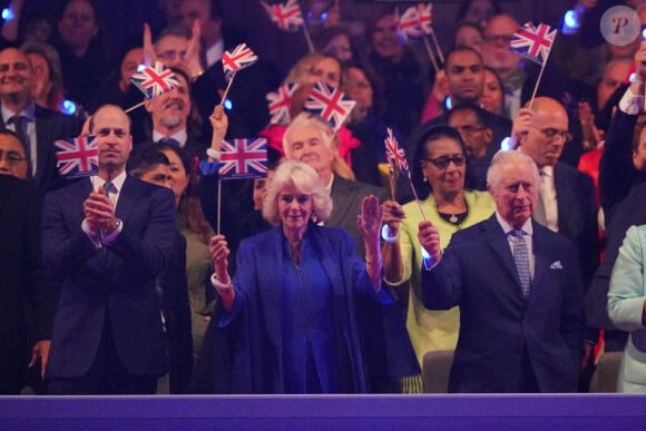 Le prince William, la reine Camilla et le roi Charles III - Concert du couronnement au château de Windsor. Le 7 mai 2023. @ Yui Mok/PA Photos/ABACAPRESS.COM