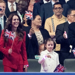 Kate Middleton, la princesse Charlotte le prince George, Camilla Parker Bowles et le roi Charles III - Concert du couronnement au château de Windsor. Le 7 mai 2023. @ Yui Mok/PA Photos/ABACAPRESS.COM