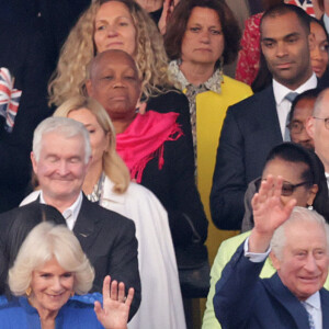 Camilla Parker Bowles, reine consort d'Angleterree, le roi Charles III d'Angleterre et Patricia Janet Scotland, baronne Scotland d'Ashtal au concert du couronnement du roi et de la reine dans l'enceinte du château de Windsor, Royaume Uni, le 7 mai 2023.