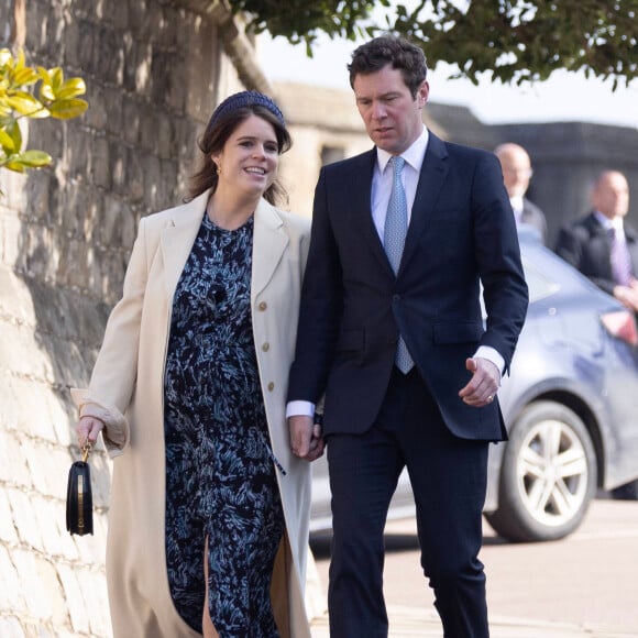 La princesse Eugenie d'York et son mari Jack Brooksbank - La famille royale du Royaume Uni va assister à la messe de Pâques à la chapelle Saint Georges au château de Windsor, le 9 avril 2023. 