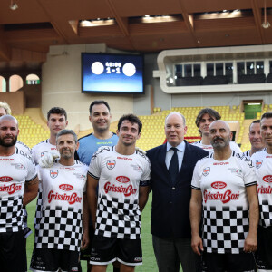 Le prince Albert II de Monaco, Charles Leclerc - Match de charité de la 30ème édition du "World Stars Football" avec des pilotes de F1 et des stars du football au profit de l'association "Star Team For The Children" au stade Louis II à Monaco le 23 mai 2023. © Claudia Albuquerque/Bestimage