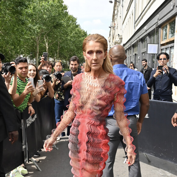Céline Dion arrive au défilé Iris van Herpen haute couture Automne-Hiver 2019/2020 à Paris, France, le 1er Juillet 2019. 