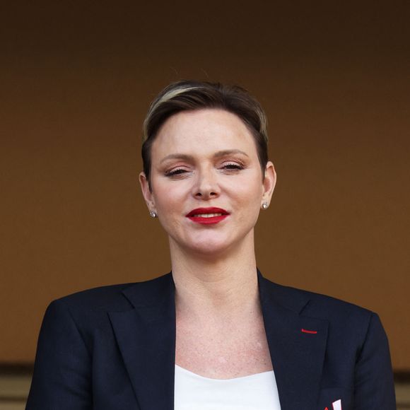 La princesse Charlène de Monaco - Édition 2023 du Tournoi Sainte Dévote de Rugby au Stade Louis II à Monaco le 22 Avril 2023. © Jean-Charles Vinaj / Pool Monaco / Bestimage 