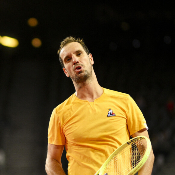 Richard Gasquet (Fra) - Match "Richard Gasquet - Arthur Fils (5/7 - 5/7)" lors du 13ème tournoi de l'Open Sud de France à Montpellier, le 6 février 2023.