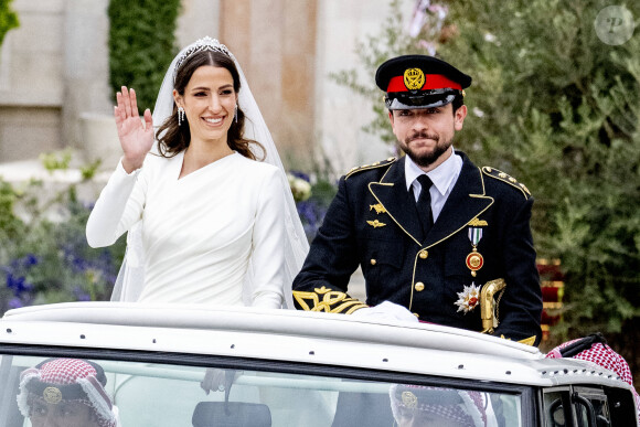 Mariage du prince Hussein de Jordanie et de Rajwa al Saif, au palais Zahran à Amman, Jordanie, le 1er juin 2023. 