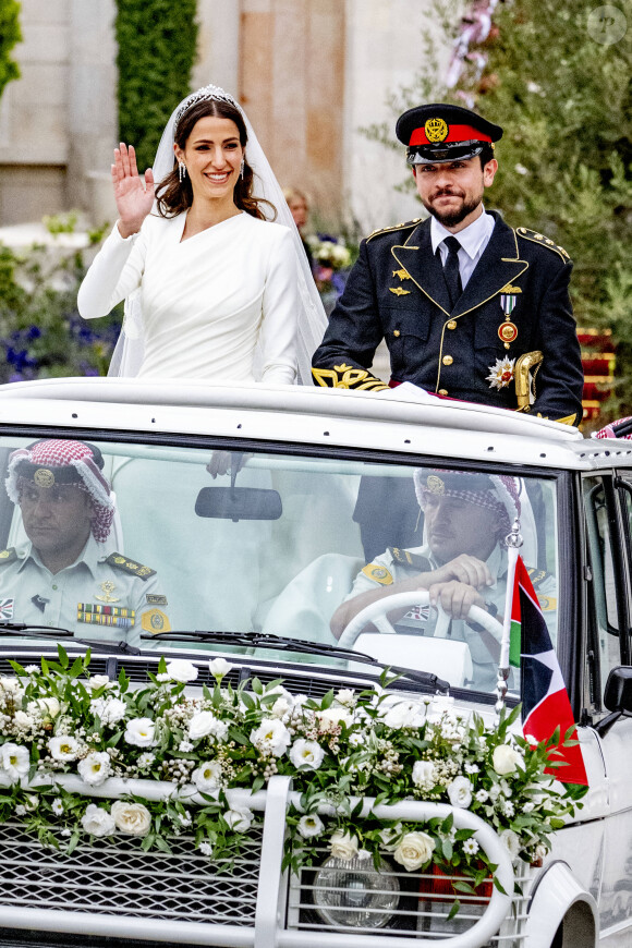 Mariage du prince Hussein de Jordanie et de Rajwa al Saif, au palais Zahran à Amman (Jordanie), le 1er juin 2023. 