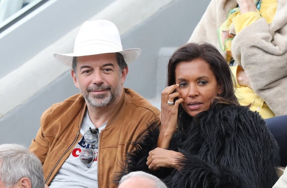 Stéphane Plaza et Karine Le Marchand - Célébrités dans les tribunes des internationaux de France de tennis de Roland Garros à Paris, France, le 8 juin 2019. © Jacovides / Moreau/Bestimage