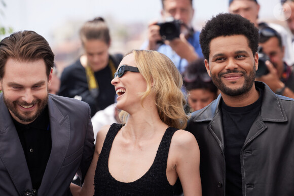 Le réalisateur Sam Levinson, Abel "The Weeknd' Tesfaye, Lily Rose-Depp au photocall de "The Idol" lors du 76ème Festival International du Film de Cannes, le 23 mai 2023. © Jacovides / Moreau / Bestimage
