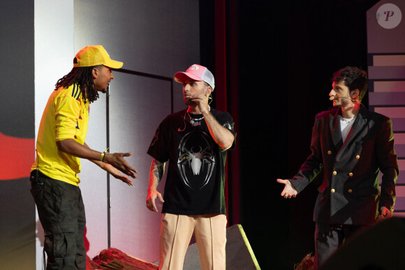 Theodort , Squeezie, Maxime Biaggi - L'émission Zen de M.Biaggi investit le Zenith de Paris (devant plus de 7000 personnes qui se sont arrachés les places en quelques secondes) pour sa dernière de la saison le 26 juin 2023. © Jeremy Melloul / Bestimage