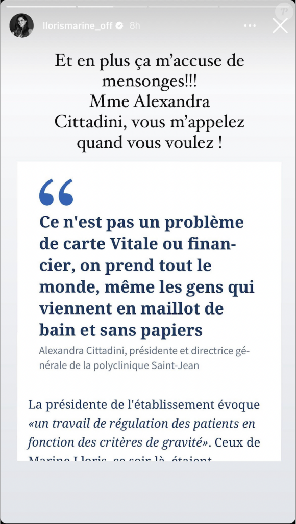 "Et en plus ça m'accuse de mensonges !!!", a rétorqué Marine Lloris sur son compte Instagram
