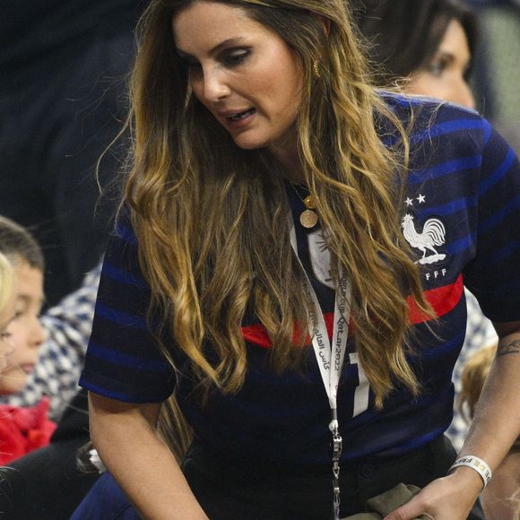 Marine Lloris - femme de Hugo Lloris en tribune avant le match de football de quart de finale opposant la France à l’Angleterre lors de la coupe du Monde (FIFA 2022) au stade Al Bayt à Al Khor au Qatar, le 10 décembre 2022. © Jean-Baptiste Autissier/Panoramic/Bestimage